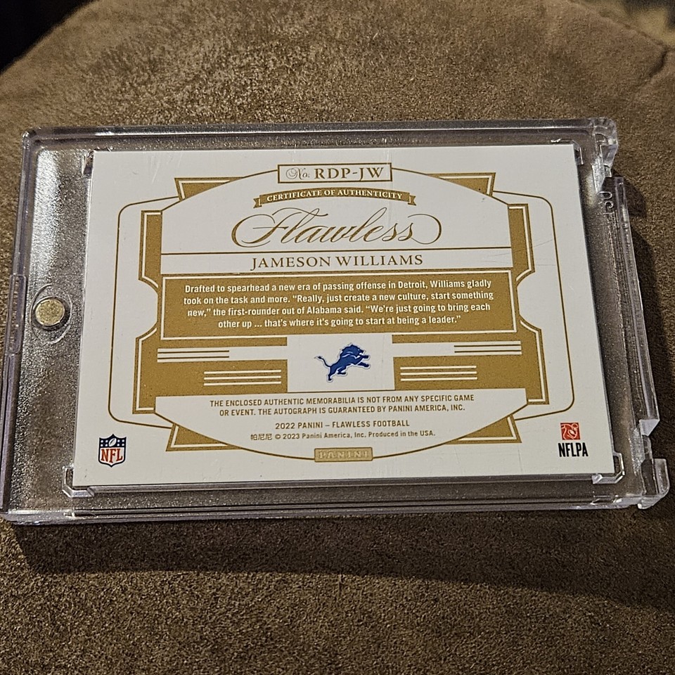 2022 Flawless Ruby Jameson Williams RPA #/15 Patch Auto Rookie Lions RC ...