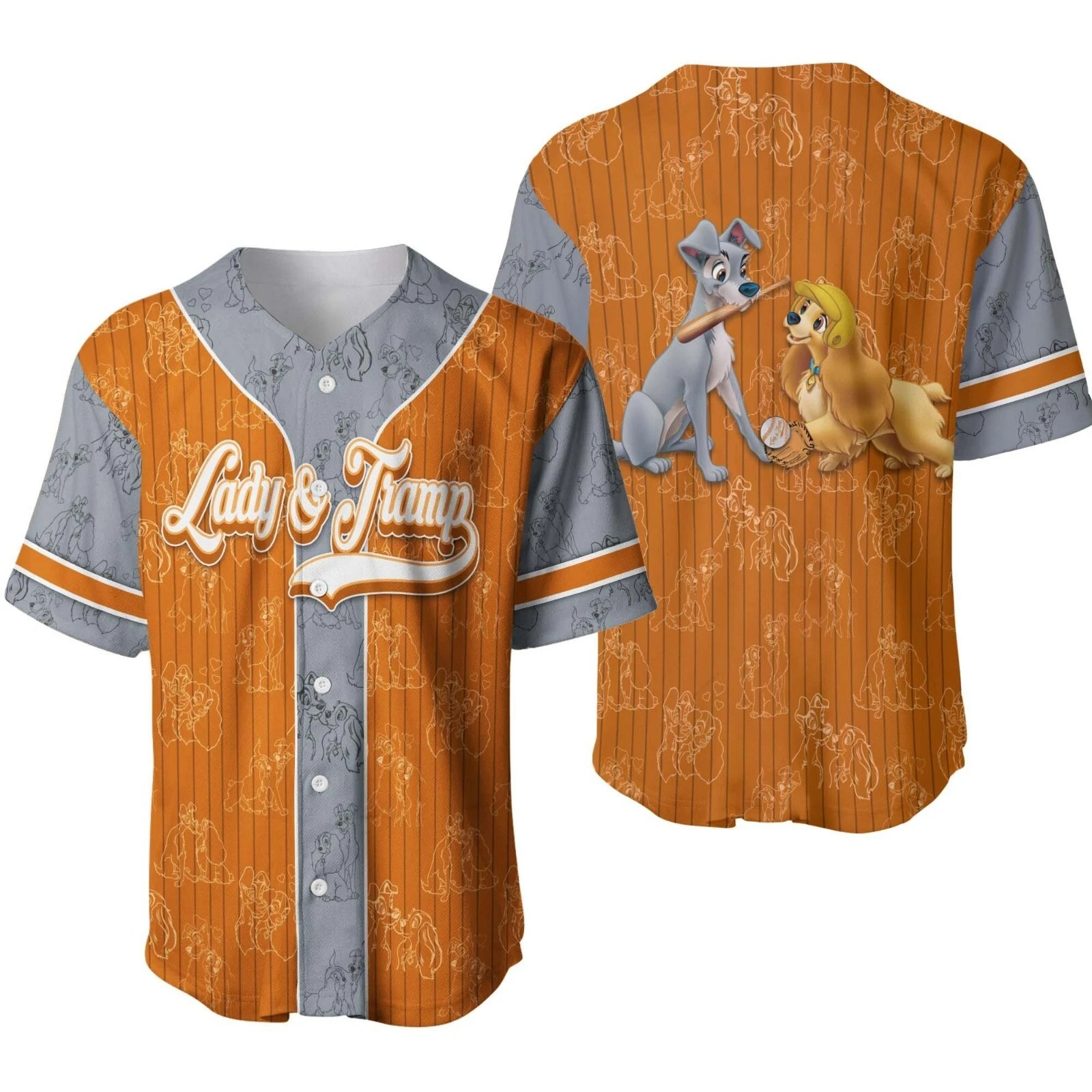 Personalized Lady And The Tramp Dog Button Down Baseball Jersey Shirt