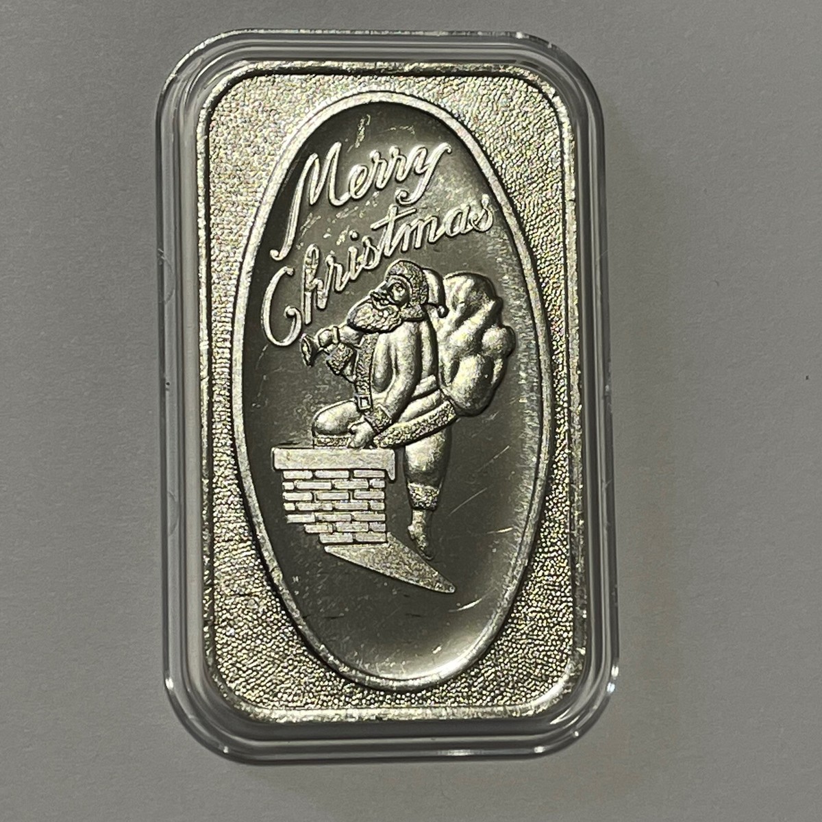 Merry Christmas Santa Down Chimney Bar 1 Troy Oz .999 Fine Silver