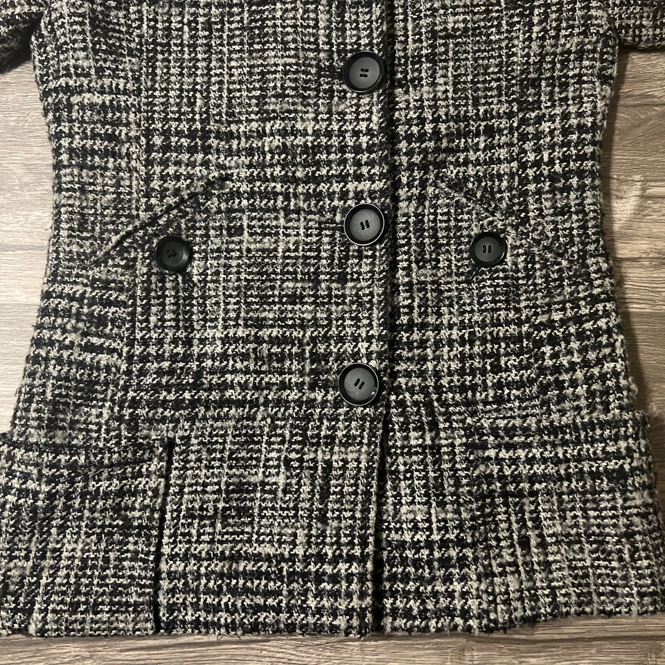 Chaquetón Moda International para mujer pequeño de mezcla de lana, negro/blanco, bolsillos dobles Foto 3 de 4