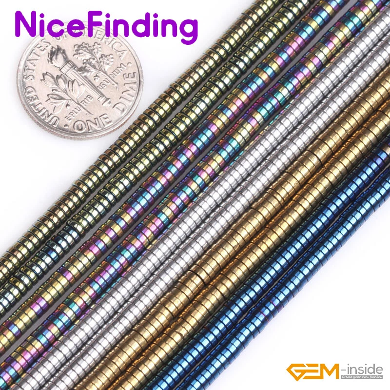 Бусины-разделители из гематита с металлическим покрытием разных цветов 2x4 мм для изготовления ювелирных изделий 15 дюймов - Изображение 2 из 4