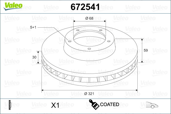 Valeo 672541 disque de frein de 280mm pour essieu avant de berline