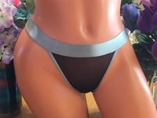 Super Sheer Med Nylon Silver Waistband on Black Hi Leg RIO Cheeky Panty NEW 225