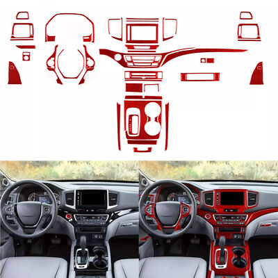 60Pcs Red Carbon Fiber Kit Full Interior Dash Trim For Ridgeline Passport Pilot