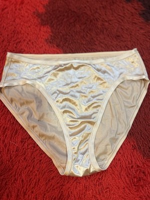 Vtg Victoria s Secret Second Skin Glossy Shiny Satin Panty Bikini M Beige Nude