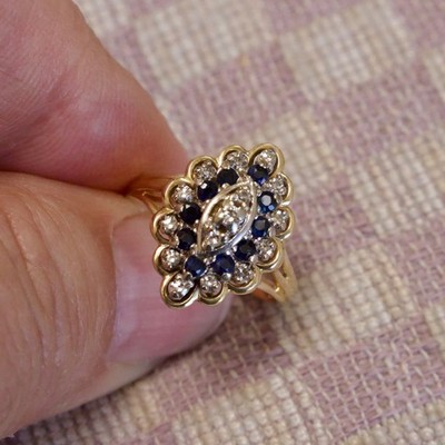 VINTAGE TWO THIRDS CARAT DIAMOND & SAPPHIRE COCKTAIL RING (14K YELLOW GOLD)