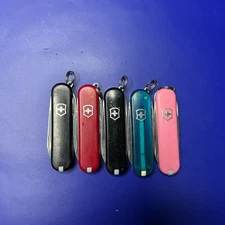 Lot of 5 Victorinox Classic Sd Swiss Army Knives - Multi colors and Logos