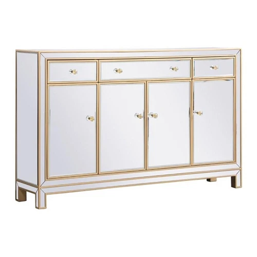 Elegant Decor Reflexion 56" Transitional MDF and Metal Mirrored Credenza in Gold - Picture 1 of 8