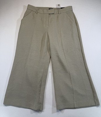 NWT Express Editor Cropped Wide Leg Pants Womens 8R Beige Textured Mid Rise