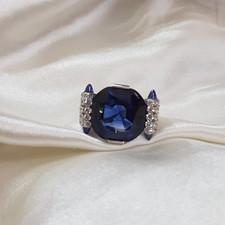 Features a Blue Sapphire  Lab-Created White Diamond Antique Royal Women's Ring