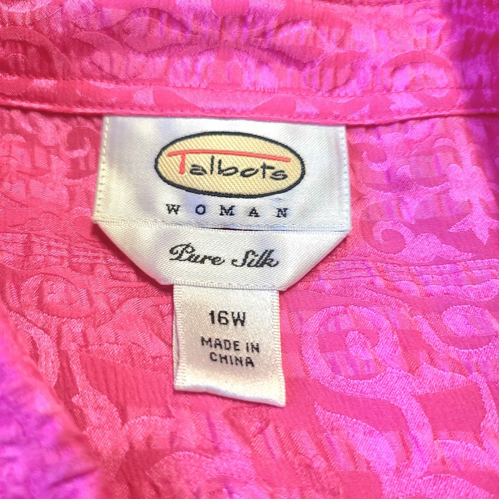 Talbots 100% Silk Pink Damask Pattern Button Up T… - image 3