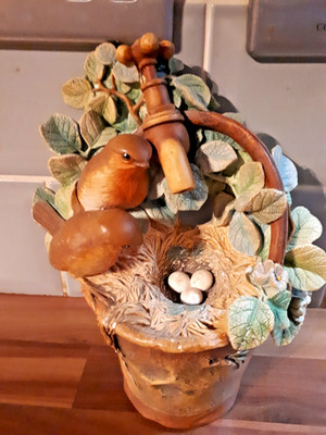 Vintage Bossons Chalkware Rotkehlchen Nest Wandrelief Höhe 19,5 cm