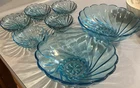 Vintage Hazel Atlas Capri Blue Swirl Depression Glass Serving Bowl Set