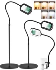 10X Rectangle Magnifying Glass with Light and Stand, 24" Flexible Gooseneck 3...