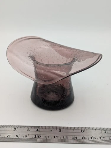 Vintage Amethyst Crackle Glass Hat Vase Pilgrim or Blenko West Virginia Purple