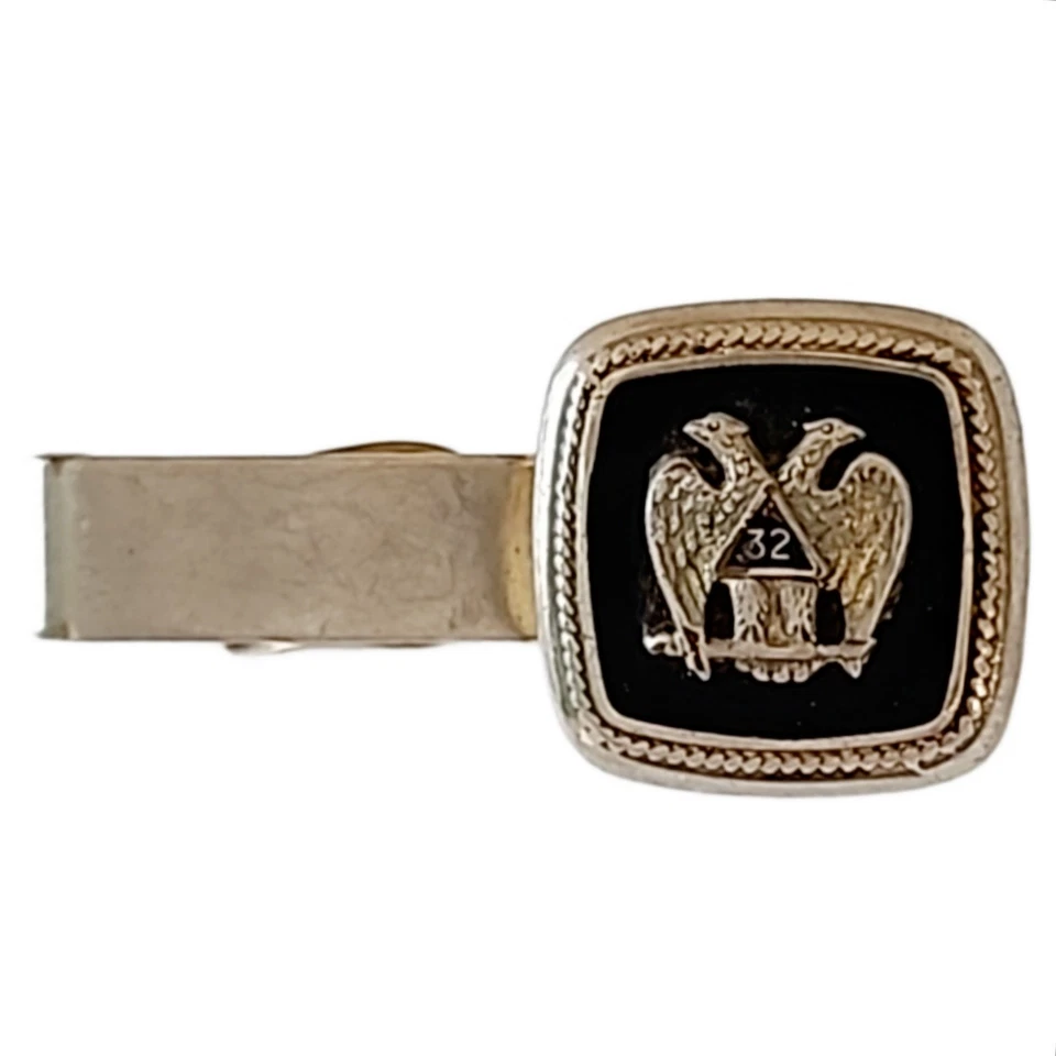 Masonic Double Eagle 32nd Scottish Rite Vintage Tie Bar Gold Tone Pewter 1920 - Image 2 of 4