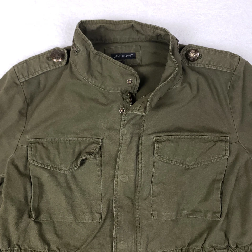 Chaqueta utilitaria Lane Bryant talla 16 verde oliva algodón abrigo de campo militar Foto 2 de 4