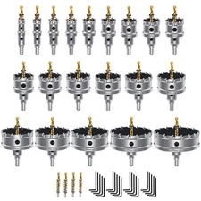 20Pcs TCT Carbide Hole Saw Kit with 4 Drill Bits,Hole Saw Set for Metal,Tippe...