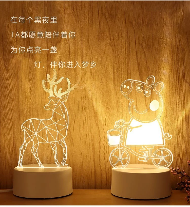 Luz de Noche 3D Elk con Patrón Monocromo USB para Lámpara de Noche de Dormitorio Foto 4 de 4