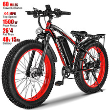 Fat Tire Electric Bikes for Adults 1500W 34MPH 60Miles Fast 26"Mountain Bicycle