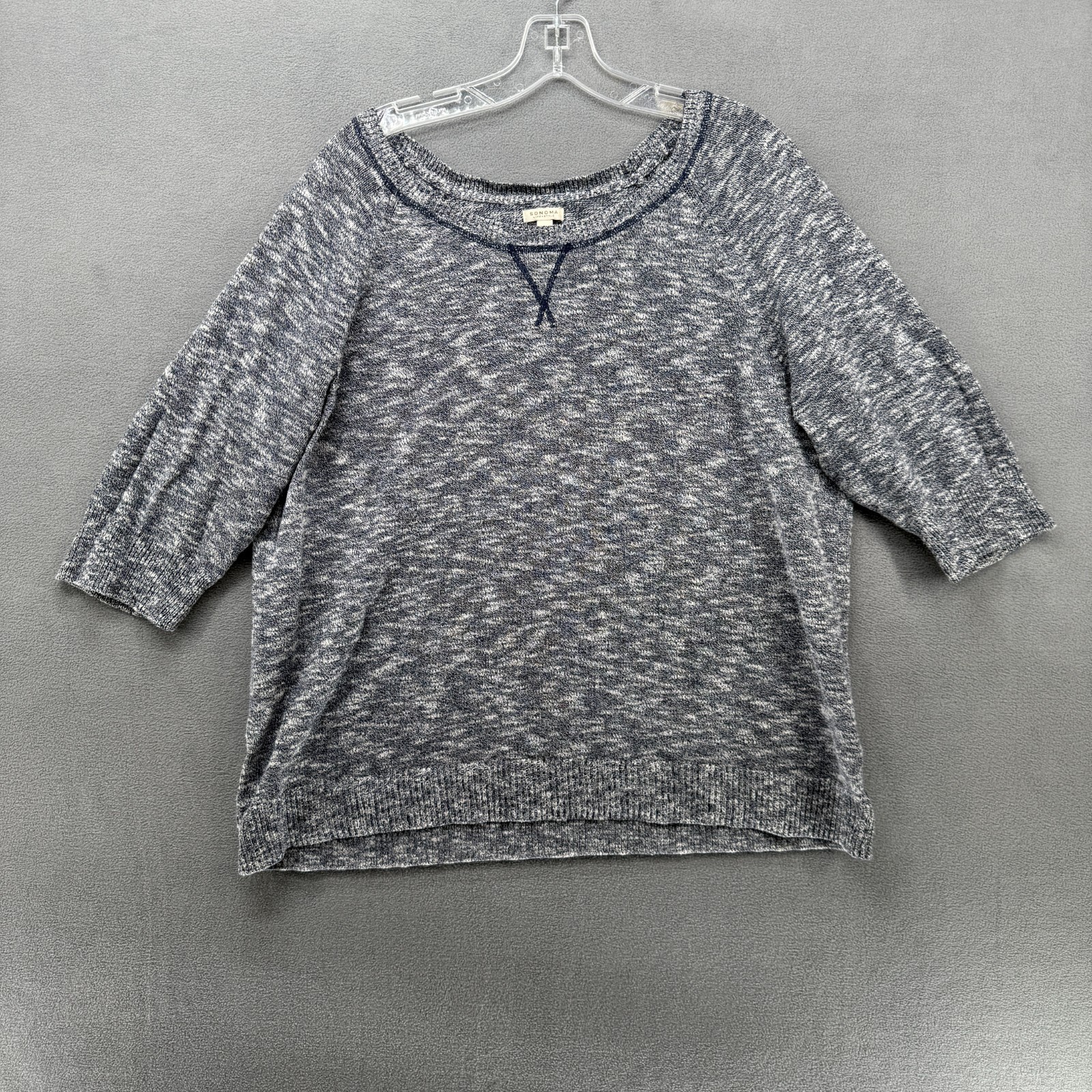 Sonoma Sweater Womens 1X Heather Gray Scoop Neck 3/4 Sleeve Pullover Loose Fit