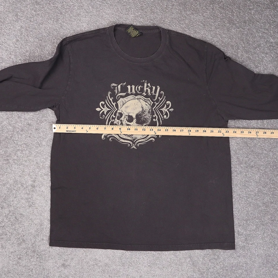 Vintage Lucky Brand Skull Grunge XL Black Long Sleeve T-Shirt - Image 4 of 4