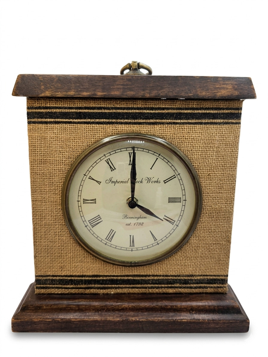 Target Home Imperial Clock Works Burlap Wood Mantel Clock Farmhouse Decor N4