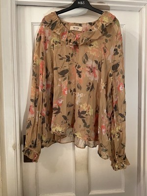 New Mosh Mosh Achelle Floral Design Silky Ruffle Blouse Top,L
