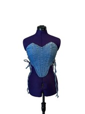 Fashion Nova Blue Jean Sweetheart Lace Up Corset Crop Top Women  s Size Small
