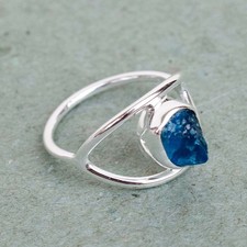Neon Apatite Ring Raw Apatite Ring 925 Sterling Silver Blue Apatite Ring-RR209