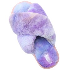 Pantuflas de punta abierta para mujer, pantuflas de casa mullidas y peludas