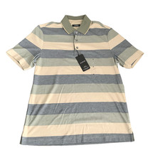 Alfani Men's Knit Polo Shirt Size Small S Supima Cotton Blend Striped Green/Blue