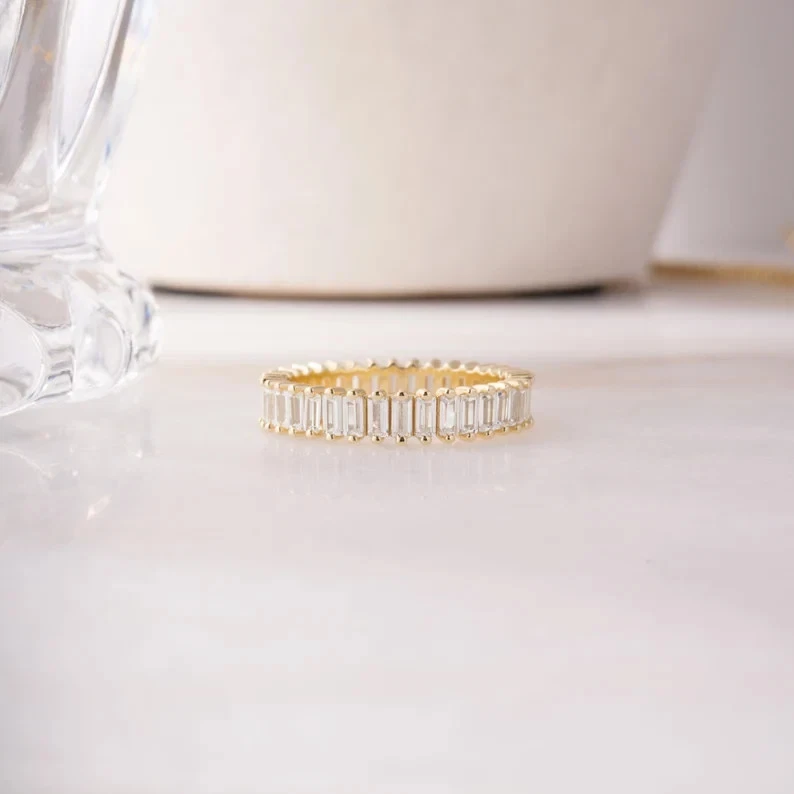 2CT Lab Created Baguette Diamond Eternity Band Statement Promise Minimalist Ring - Image 4 of 4