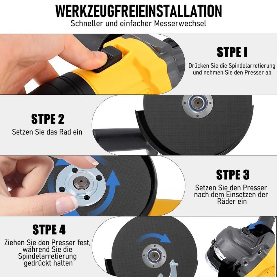 Akku Winkelschleifer Bürstenlos Polieren Schleifmaschine für Dewalt 18V-20V Akku - Bild 4 von 4