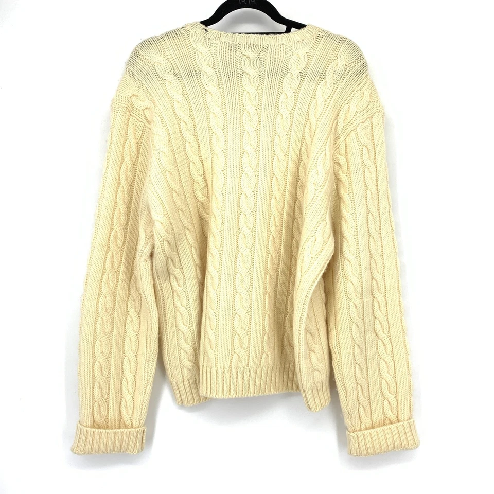 Polo deportivo Ralph Lauren vintage para hombre talla grande crema tejido con cable suéter de lana Foto 2 de 4