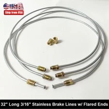 3/16" Stainless Brake Lines w/ Flared Ends,Fittings & Unions 32" Long, Pack of 3