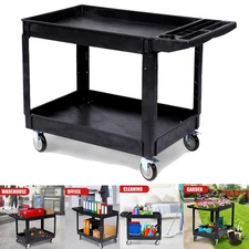 550 lb Heavy Duty 2-Shelf Rolling Utility Cart with Lockable Swivel Wheels