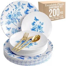 Fancy Plastic Dinnerware Sets 200 Pc Set 40 Guests Gold Silverware Disposable...