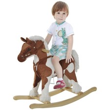 Wooden Toddler Rocking Horse, Kids Plush Rocking Chair Toy with Nursery Rhyme Mu