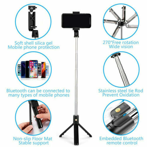 Extendable Tripod Stand Selfie Stick For Samsung iPhone Bluetooth Remote Folding - Picture 2 of 16