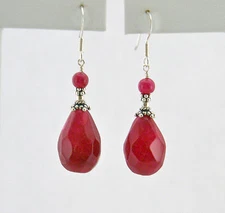 GENUINE RUBY FACETED TEARDROP, STERLING SILVER Earrings