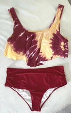 SHEIN Tie Dye Bikini Swimsuit Plus 4XL Ruffle Hem Tankini Top Ruched High Rise