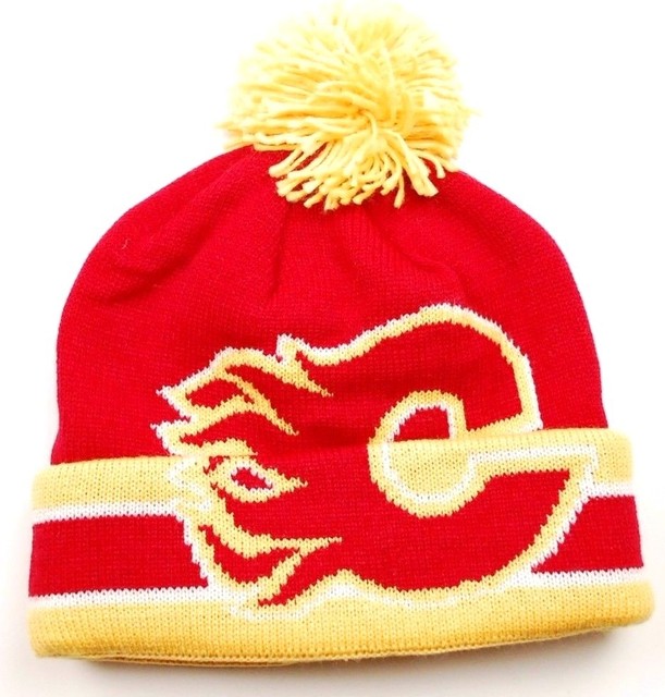 Calgary Flames CCM KR82Z NHL Big Team Logo Pom Knit Hockey Hat/Beanie