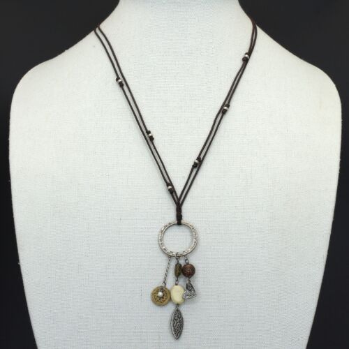 Retired Silpada Mixed Metals Howlite Pearl Leather Boho Charm Necklace N1568 - Picture 2 of 6