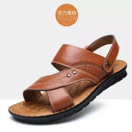 Hombres Sandalias de Cuero Genuino Verano Informales Deportes Playa Zapatos Suaves Hogar Zapatillas - Imagen 4 de 15