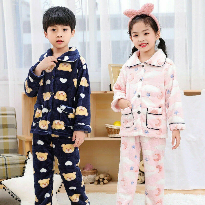 Comfort Fleece Pyjamas for Kids, Fluffy Boys Girls Winter Warm Pyjamas Set