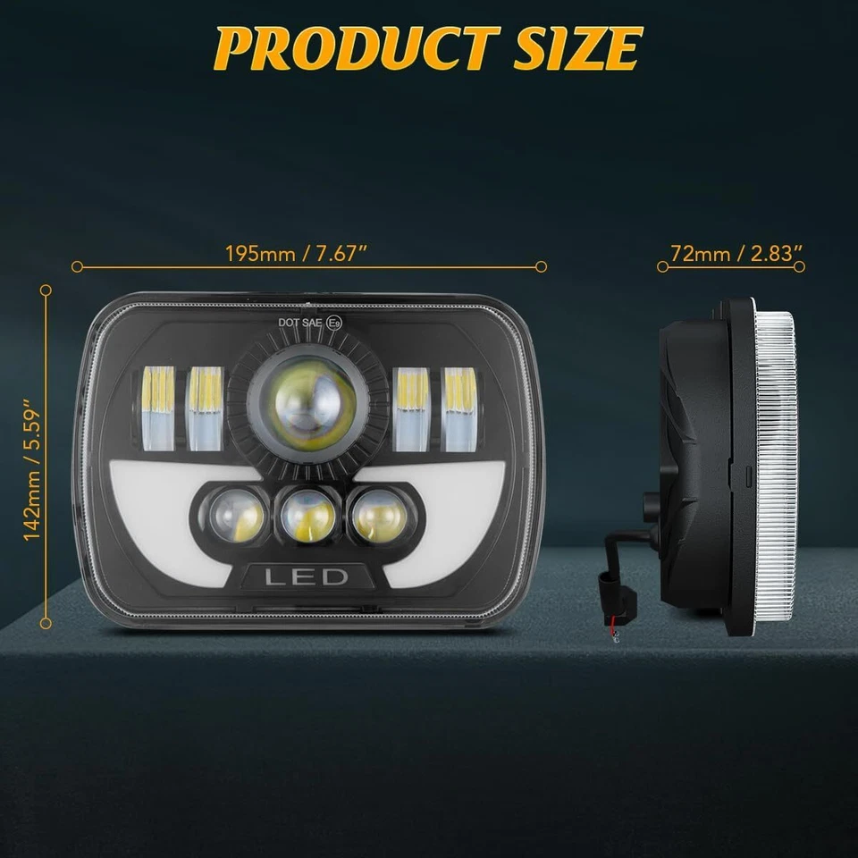 Par de faros LED de haz alto/bajo DRL de 5X7" 7x6" pulgadas para camioneta Nissan Hardbody D21 Foto 4 de 4