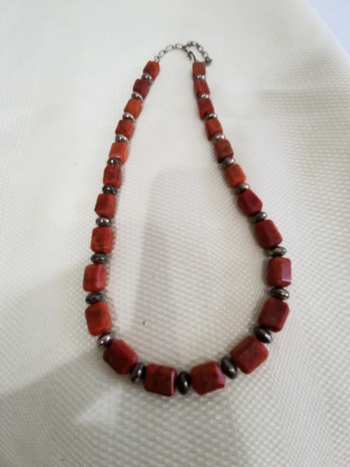 Collar Vintage Jay King Desert Rose Trading Coral Rojo Y Plata 925 Cuentas  Foto 4 de 4