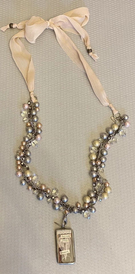 Jewel Kade Charm Pendant Necklace Crystal Pearl Bauble Beaded FOLLOW YOUR HEART - Image 3 of 4