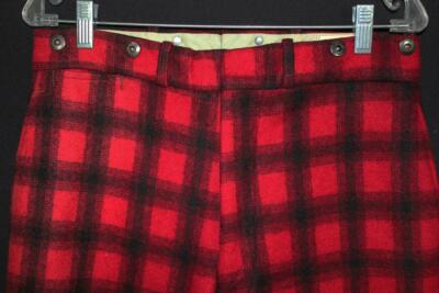 VINTAGE WOOLRICH 1980'S HUNTING RED & BLACK PLAID WOOL PANTS SIZE